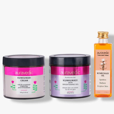 Auravedic Kumkumadi tailam,Gel and Kumkumadi face cream 100 ml 100g 100 g pack of 3 face oil for glowing skin